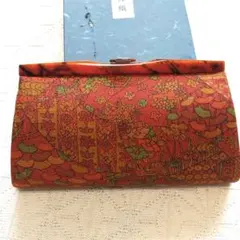 和装小物 和装用バッグ オレンジ系 花柄 紅葉 椿西陣織 レトロ 長期自宅保管品