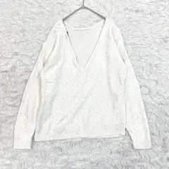 ザラ Vネックニット M スパンコール 綿100% コットン ホワイト 長袖