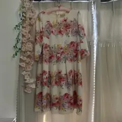 Rose Tiara フラワープリント 七分袖ワンピース