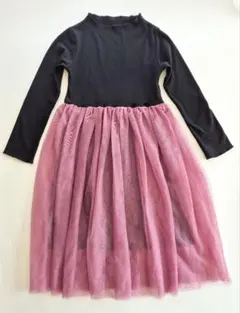チュールワンピース 150 ブラック×ピンク