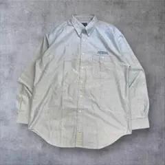 【US輸入】アメリカ古着 長袖 ワークシャツ 企業ロゴ ボタンダウン ゆるダボL