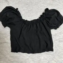 ブラックパフスリーブクロップドトップス