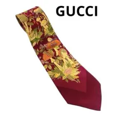 GUCCI グッチ ネクタイ シルク100％ ボルドー 総柄 イタリア製