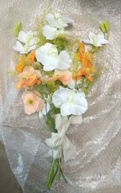 造花アレンジメント　ブーケとブートニアセット