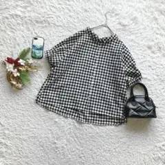 サマンサモスモス ブラウス 半袖 F ギンガムチェック リネン混 カジュアル