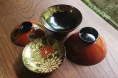 時代逸品！シャープな盃形デザインに極上桔梗唐草蒔絵の映えるお椀2点