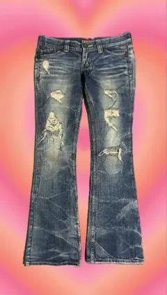 y2k ダメージデザイン ブーツカットデニム　平成ギャル
