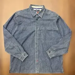 TOMMY JEANS 長袖シャツ デニム 刺繍ロゴ 古着 Lサイズ