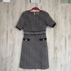 ツイード 半袖 ひざ丈ワンピース