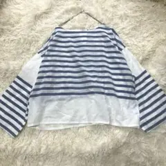 サニークラウズ フェリシモ 極薄 ボーダー　トップス ゆったり 白 青 LLのサムネイル