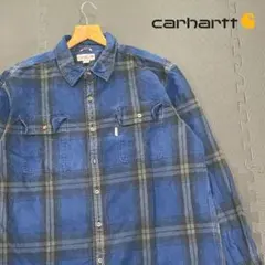 【希少XL TALL】カーハート チェック ネルシャツ 厚手 ブルー 古着