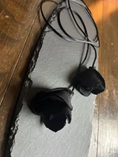 fabric flower black ハンドメイドネックレス