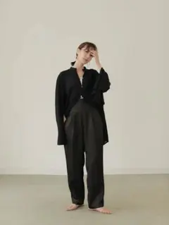 louren tapered slub pants / black