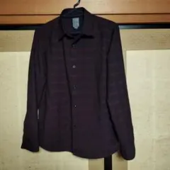 ダークレッド ストライプ 長袖シャツ SMALL