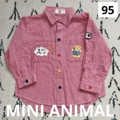 MINI ANIMALチェック クマ 長袖シャツ 95cm 秋服 綿100%