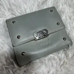 【激レア】　LOEWE 3つ折り財布　アナグラム　レザー　くすみブルー