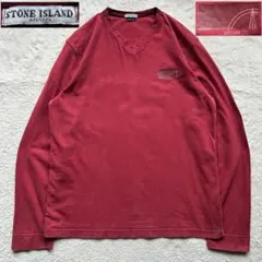 【00s 美品】ストーンアイランド VネックロンT ロゴプリント レッド XL