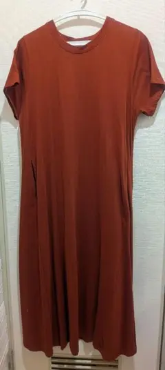 オレンジ色 半袖 ロングワンピース Fサイズ