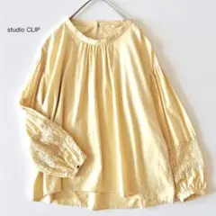 スタディオクリップ♪ノーカラー コットンレースブラウス ゆったり