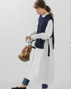 【アーバンリサーチサニーレーベル】ニットベストxシャツワンピースセット　ネイビー