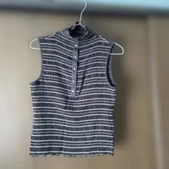 ノースリーブポロシャツ 黒と白のストライプ