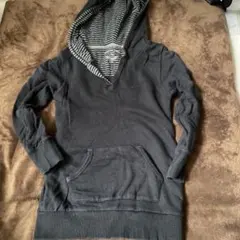 黒 ストライプフード パーカー