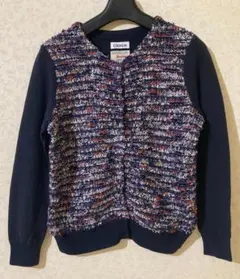 【COOHEM】コットン ツイードカーディガン 長袖 ネイビー系