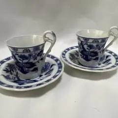 青い花柄のカップ・ソーサー 2個セット
