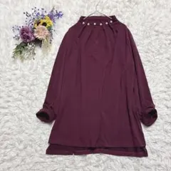 美品＊Ever after　パール　ハイネックニット　長袖セーター　バーガンディ