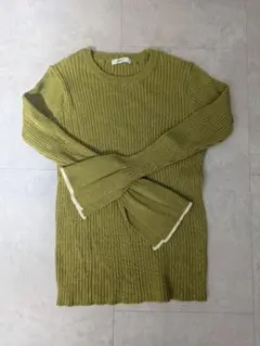 Discortリブ編み長袖ニット オリーブグリーン