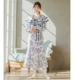 ウィルセレクション　パイピングラッフル襟ワンピース