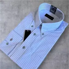 形態安定 長袖ボタンダウンシャツ ストライプ M 39-82