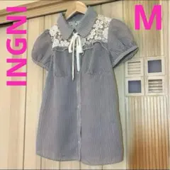 INGNI シャツ ブラウス Mリボン ストライプ レース