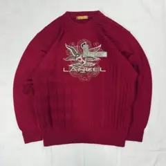 LANCEL 刺繍ロゴ ニット セーター レッド 日本製 ウール メンズ 古着のサムネイル