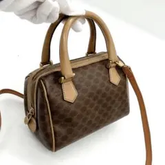 希少マイクロ ミニボストン【CELINE】2way マカダム柄　ダークブラウン