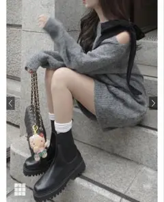 GRL グレイル ワンショルダーベロアリボンニットミニワンピース
