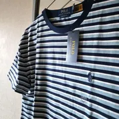 新品未使用⭐ポロラルフローレン ブルー3色ストライプ ポニーTシャツ⭐US/S