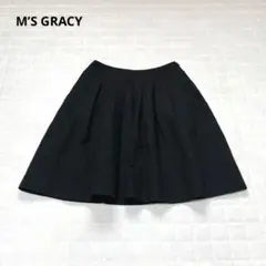 【エムズグレイシー】フレアスカート　膝丈　ラメ　花柄　フラワー　総柄　黒　Lのサムネイル