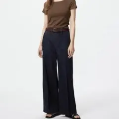 ユニクロ　ワイドトラウザージーンズ　デニム　ネイビー　フレア　L