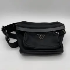 未使用品 エンポリオアルマーニ ボディバッグ ビッグロゴ ネイビー レザー バッグ】エンポリオアルマーニ クロスボディBAG｜ 再生素材で