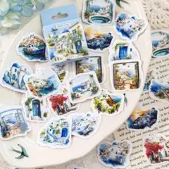 【212】シール 46枚 ステッカー 風景 建物 海 空 コラージュ素材