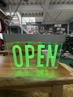LED OPEN サイン 看板 グリーン発光 吊り下げ式 アクリル店舗 ガレージ
