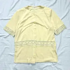 レナウン 日本製 シャツ レース 切替 トップス 半袖 羽織り 刺繍 黄 Lのサムネイル