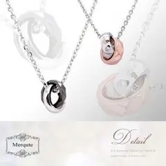 Merqute 2連リング ペア チェーン ネックレス ブラック&シルバー