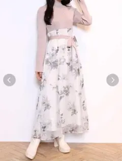 MERCURYDUO フラワードッキングロングスリーブワンピース