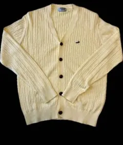 【美品】クロコダイル　ケーブル編み　カーディガン　イエロー系　Mサイズ