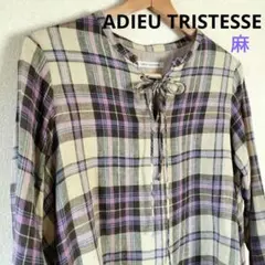 ADIEU TRISTESSE 　たっぷりリネンチェックブラウス　超美品のサムネイル