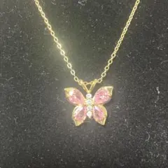 蝶々モチーフ ネックレス ピンクゴールド ラインストーン