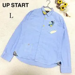 【UP START】長袖 シャツ ダンガリーシャツ イラスト ネズミ ブルー系Lのサムネイル