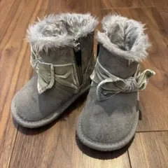 ミキハウス グレー リボン付き ムートンブーツ 13cm